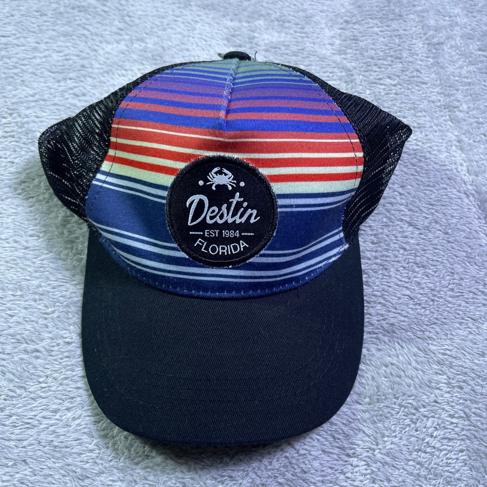 Destin Florida Crab Stripe Trucker Hat Alvin's Island Mesh‎ Snapback
